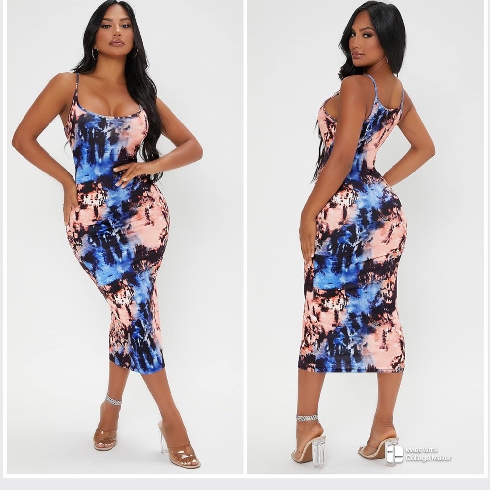 Women's Tie-Dye Midi Dress, Bodycon Dress Spaghetti Strap (Multicolor, Size: M)